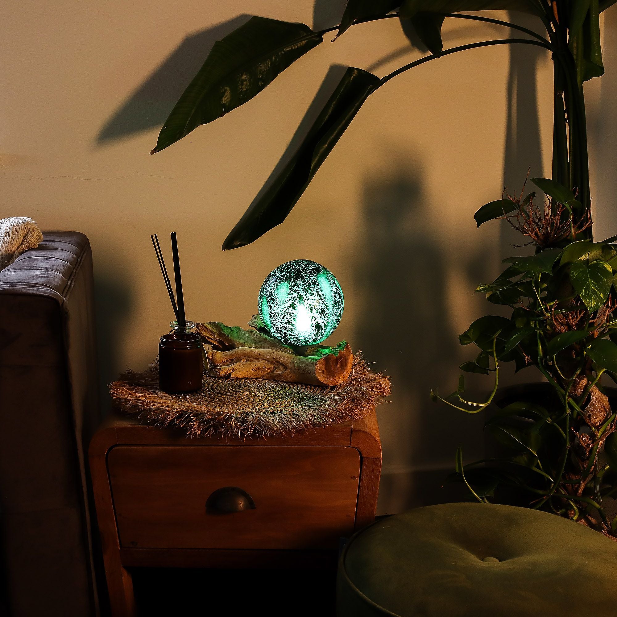 DriftGlow Lamp Emerald Crackle Shade
