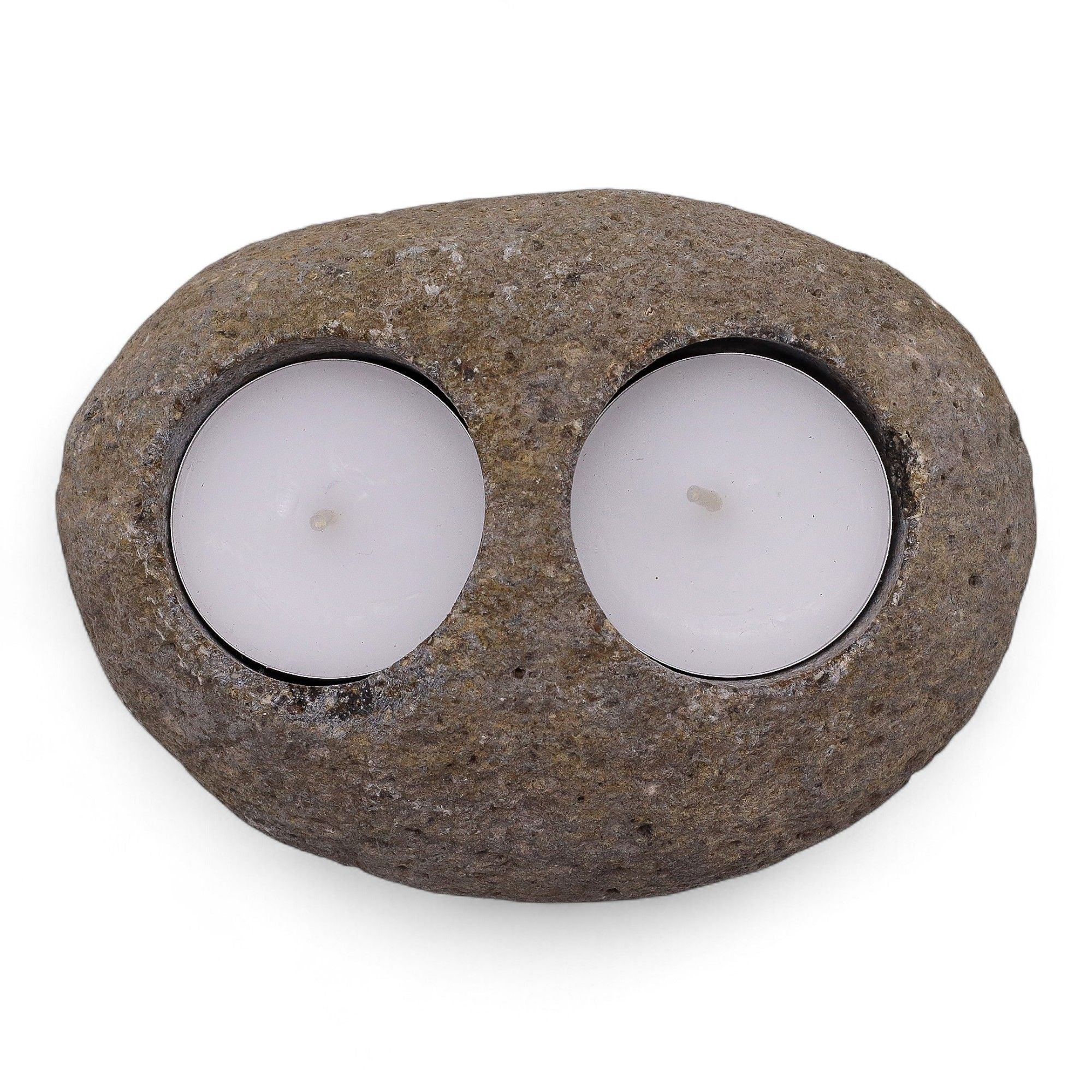 Natural Riverstone Candle Holder - Double Nightlight