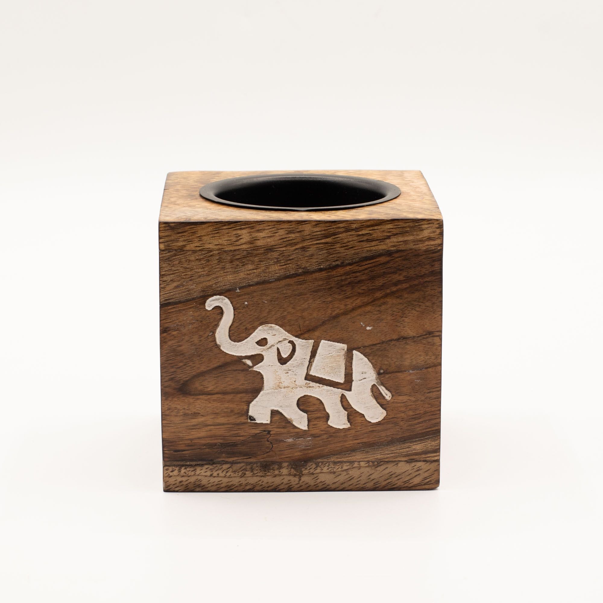 Square Mango Wood Oil Burner  - Elephant