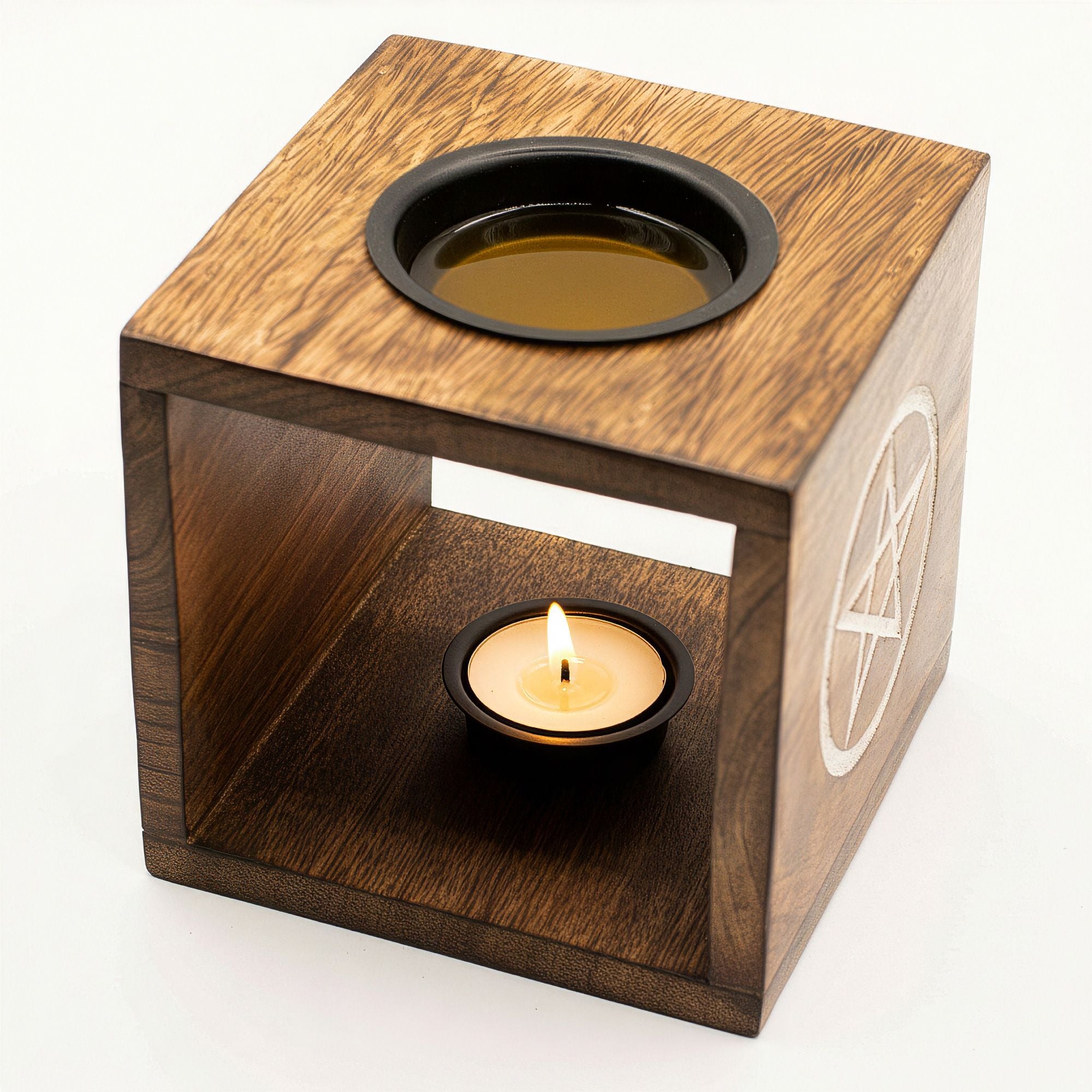 Large Square Mango Wood Oil Burner  - Tree of Life
