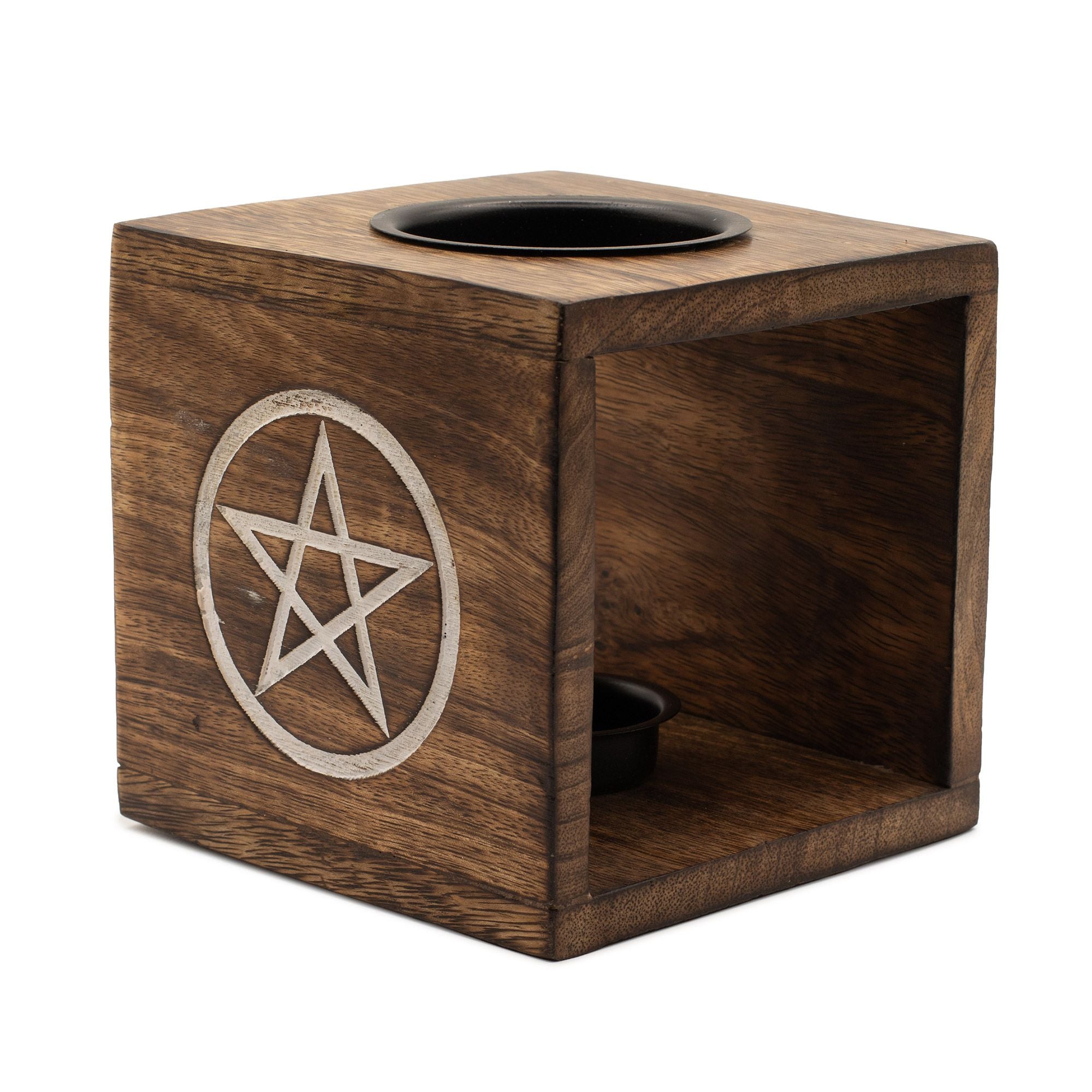 Large Square Mango Wood Oil Burner- Pentagon