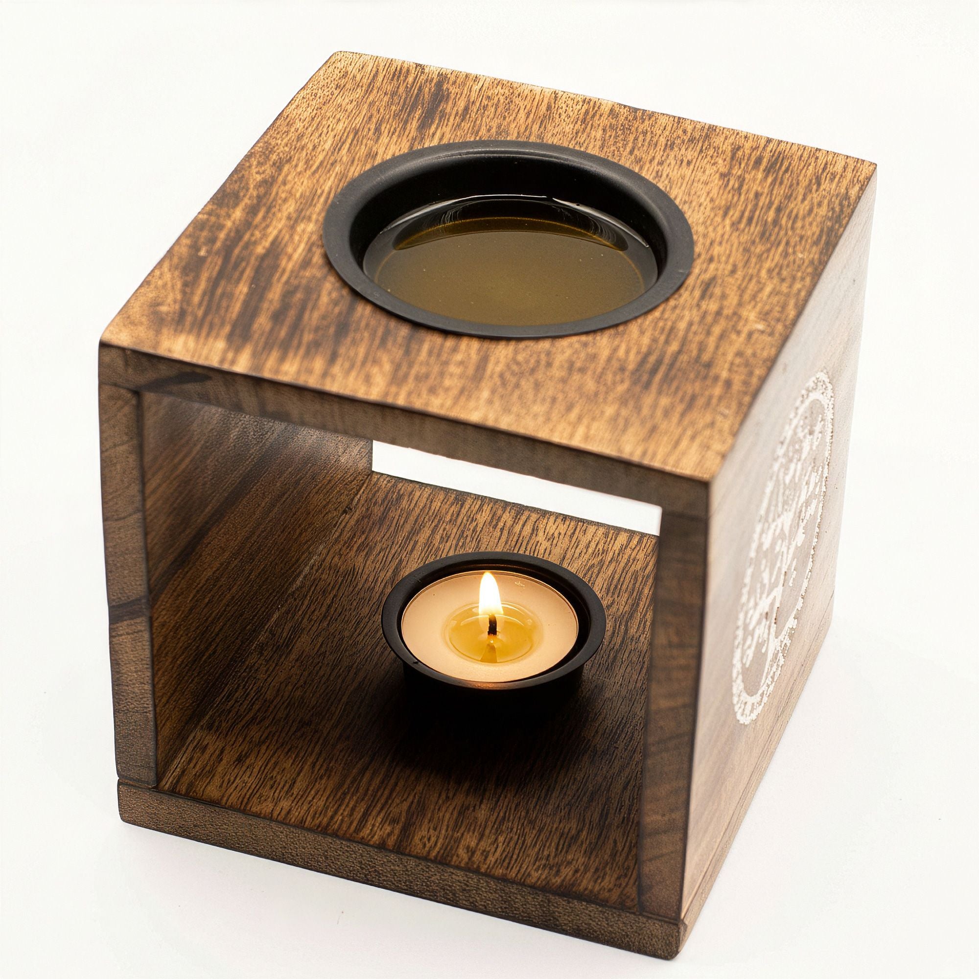 Large Square Mango Wood Oil Burner- Pentagon